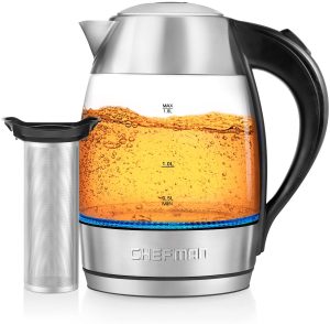 Chefman 1.8L Digital Electric Glass Kettle+ w/ Rapid-Boiling 7 Presets for Precise Temperature, Stainless Steel Tea Infuser Included, Advanced Digital Control